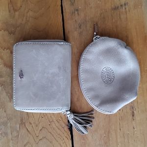 Leather roots wallet and coin purse